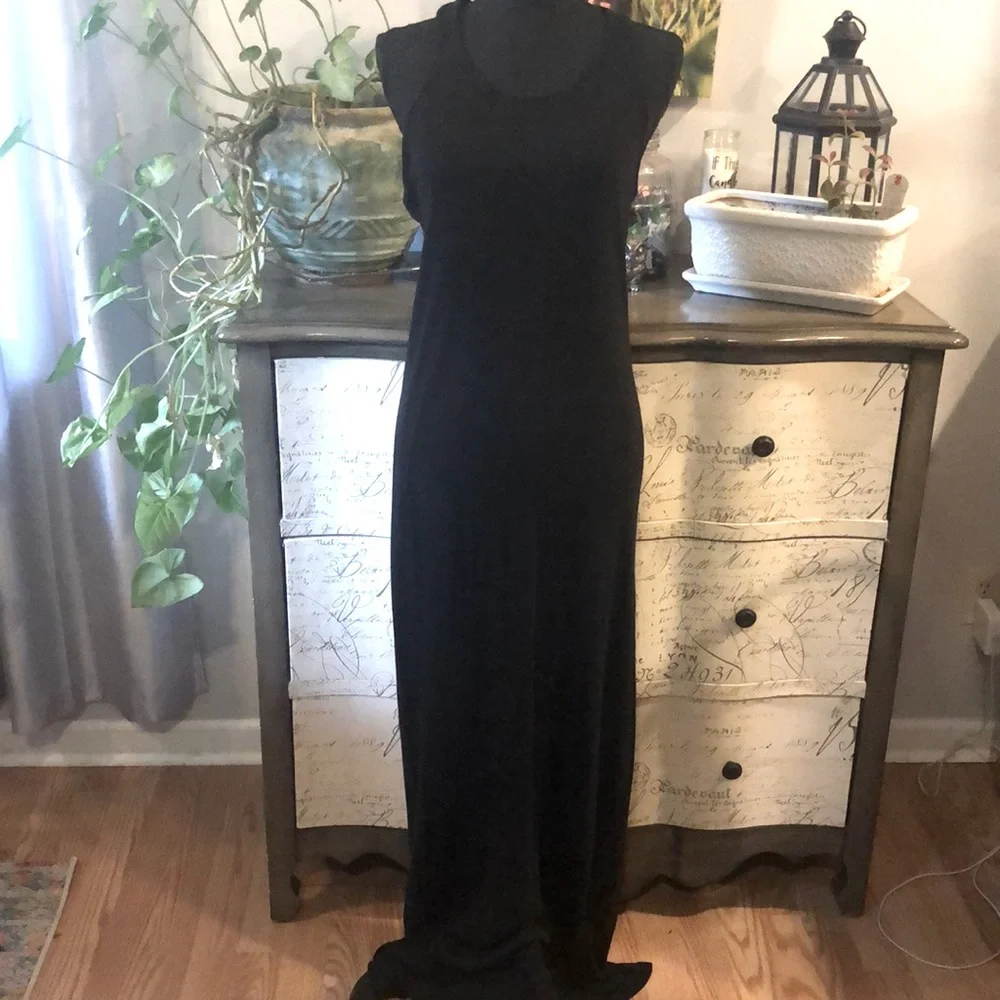 SPLENDID RACER BACK RIBBED TANK MAXI DRESS BLACK SIZE LARGE